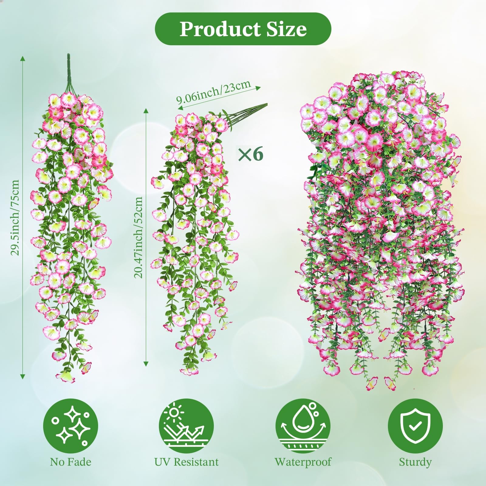 Artificial Flowers for Outdoors, 6-Pack 420 Blooms UV Resistant Hanging Morni…