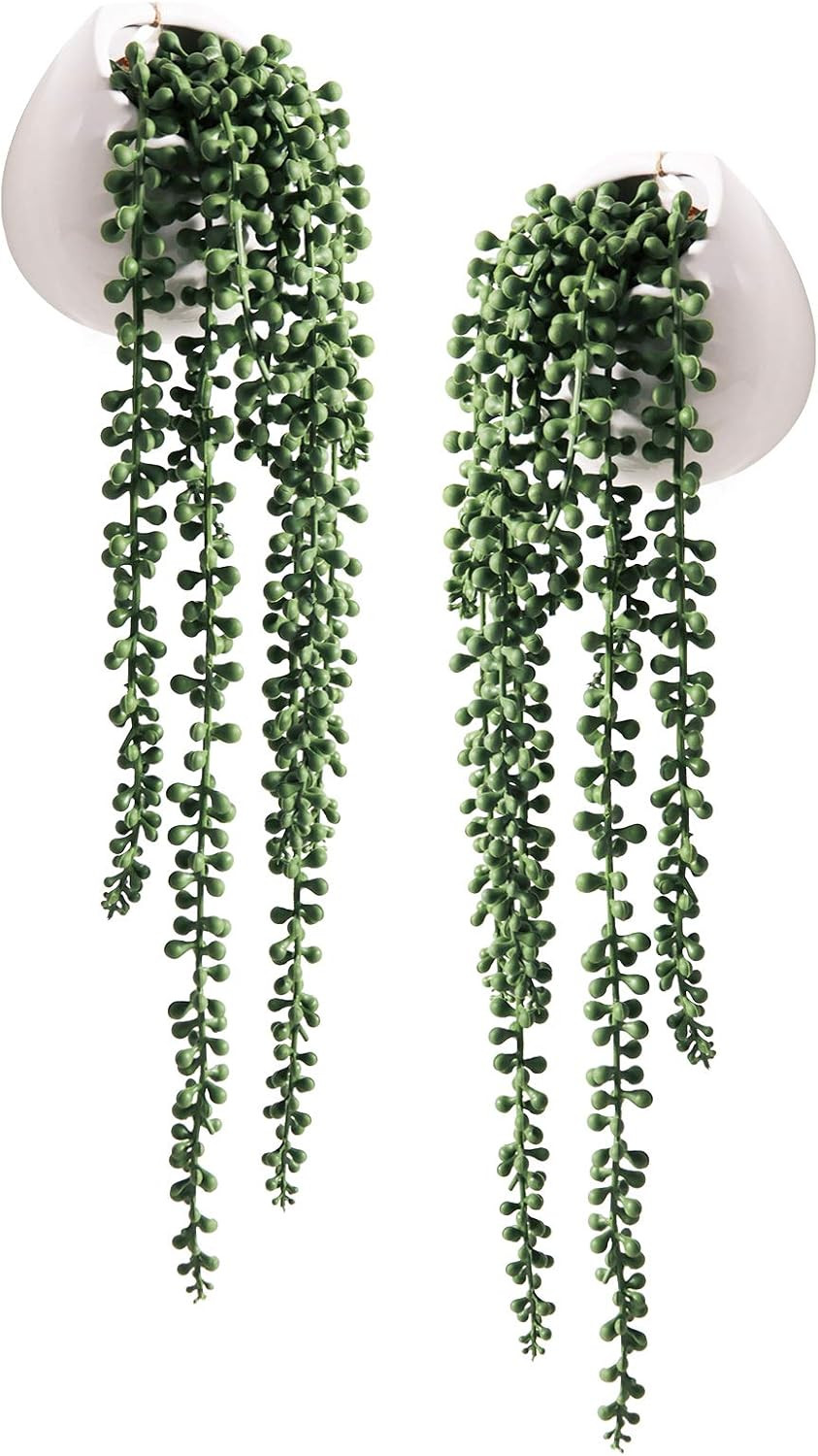 Artificial Hanging String of Pearls Plants in Pots, 2 Pack for Decor | Realistic