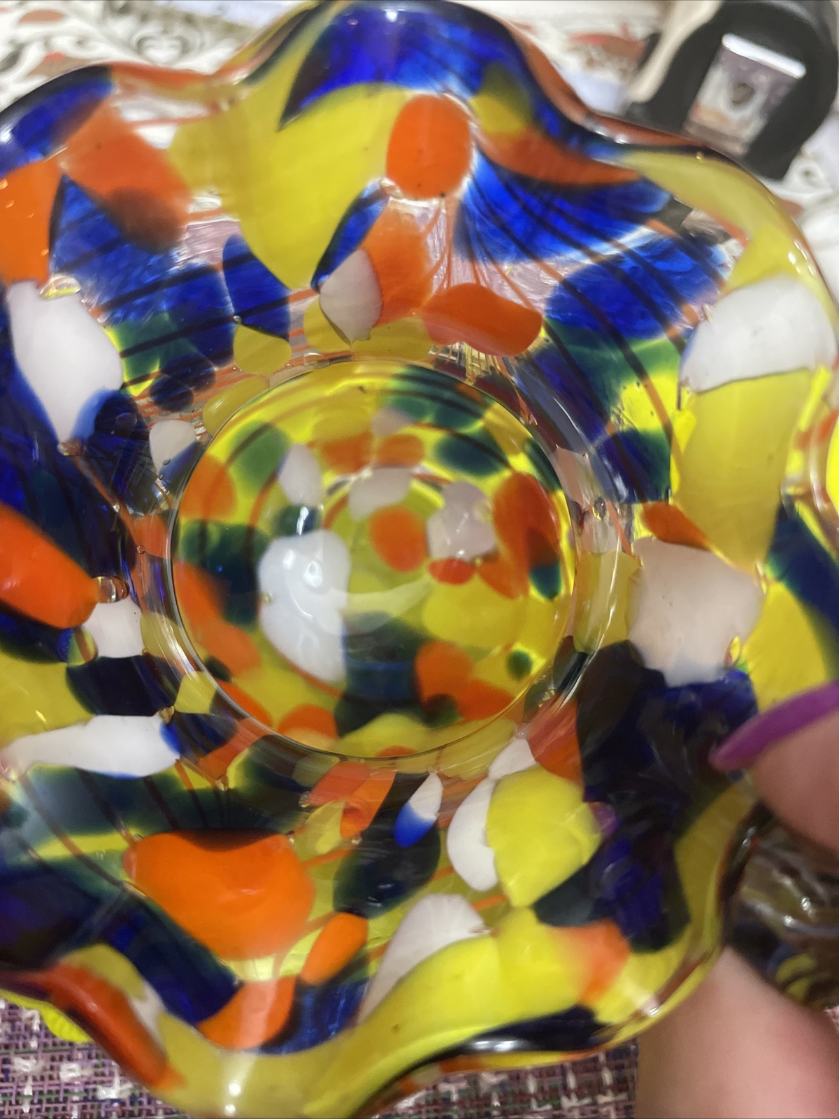 Vintage Double Handled Confetti Murano Vase Lavorazione Hand Blown Made in Italy