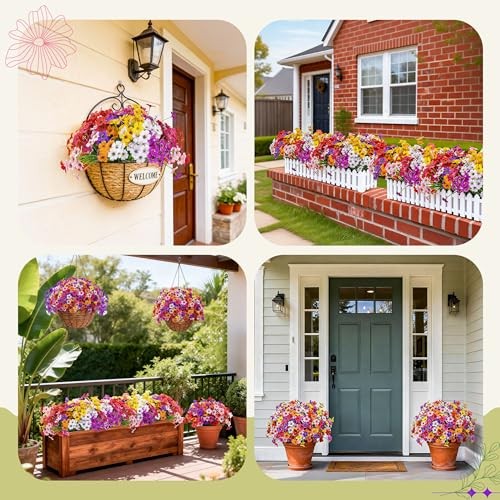 24 Bundles Artificial Flowers for Outdoor UV Resistant Faux Multi Color-a