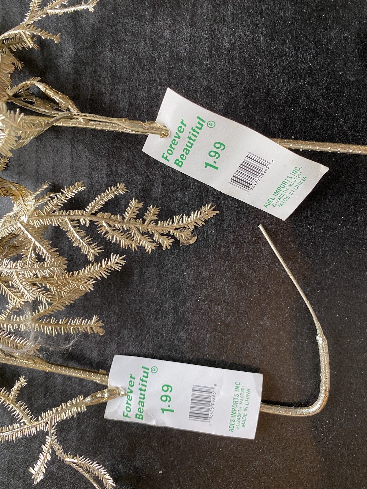 Vintage Plastic Gold Stems of Leaves Ferns Christmas Decor Craft Wire Floral -2