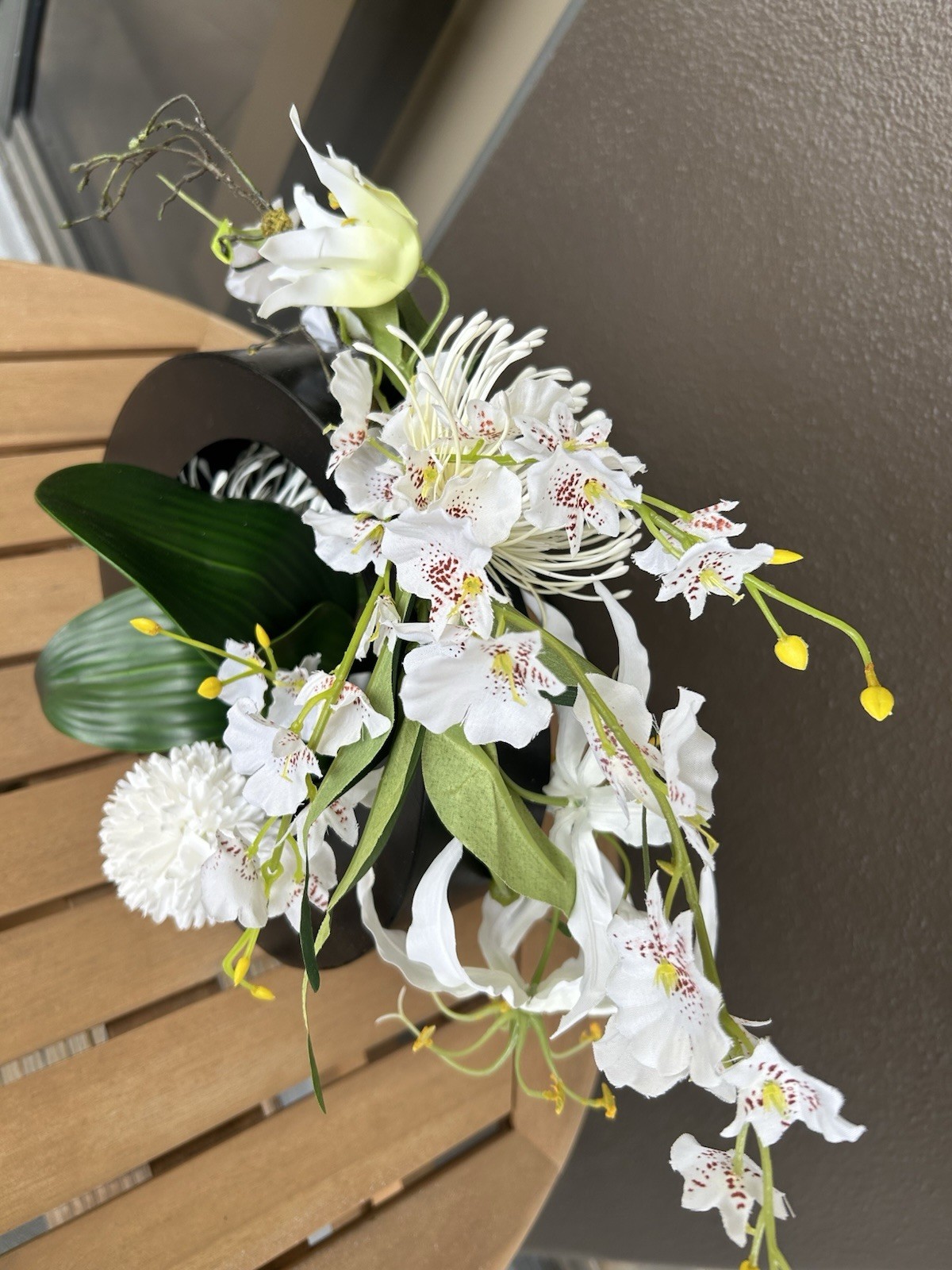 Silk Floral arrangement, centerpiece, orchids, lilies, Japanese,contemporary,