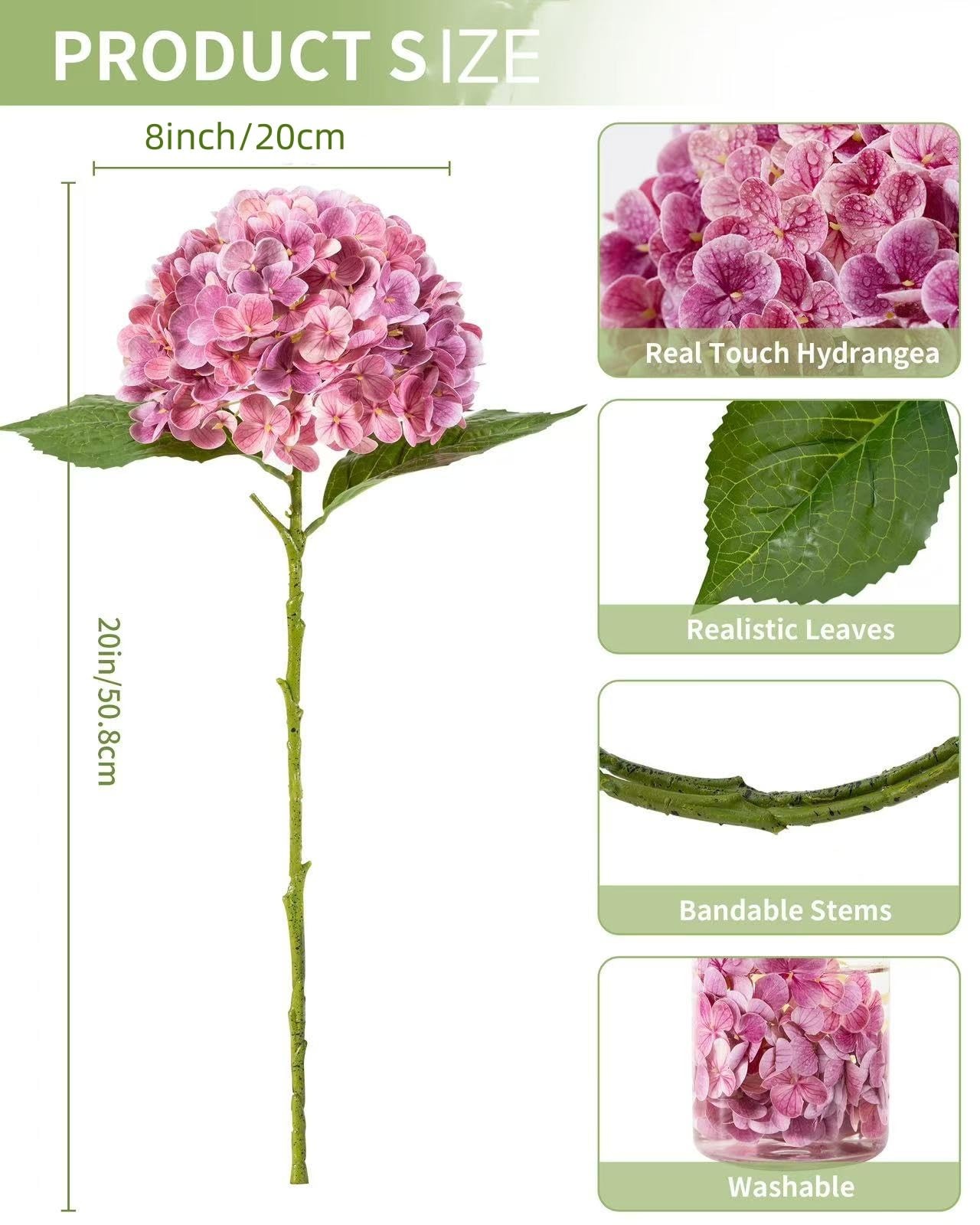 3Pcs Large Hydrangea Artificial Flowers,20 inch Latex Touch Hydrangeas with L…