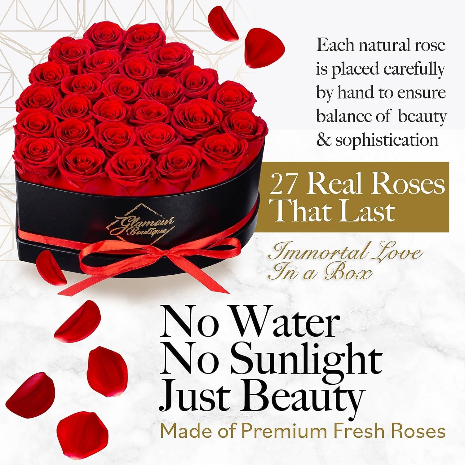 27 Flower Forever Heart Shape Box, Mothers Day Gift For Mom, Eternal Preserve…