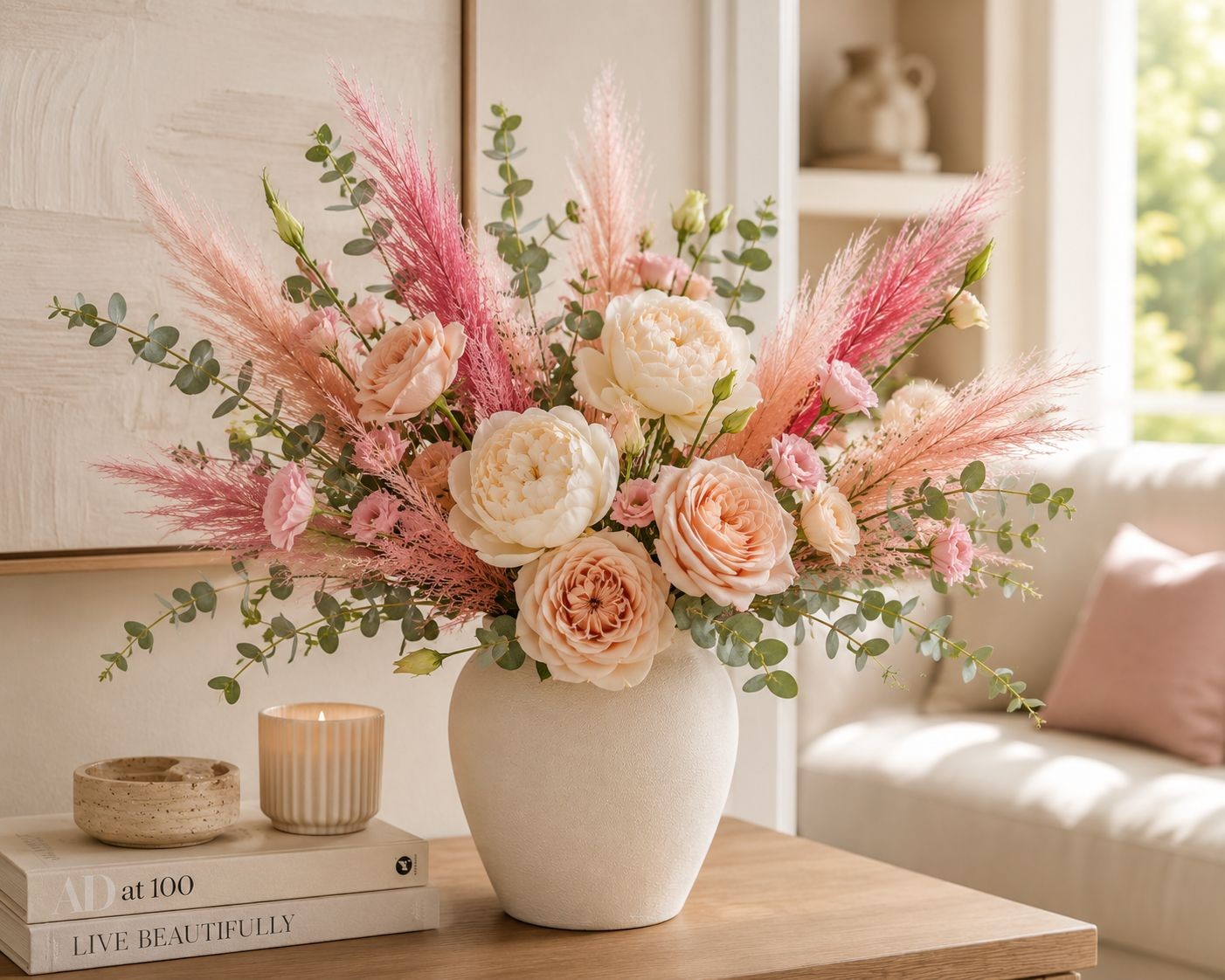 Artificial Pink Pampas Grass Filler Stems Set of 21 Wispy Faux Pampas Wedding Bo