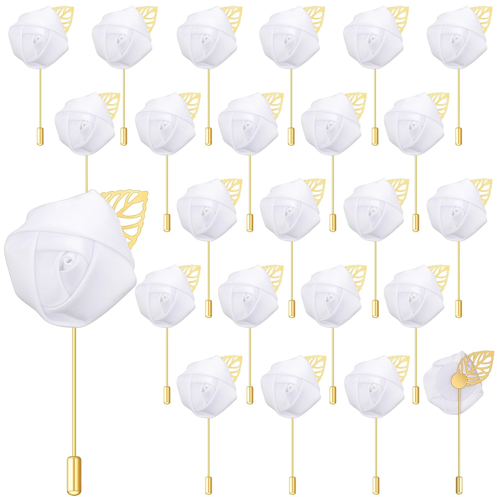 24 Pcs Boutonniere Rose Wedding Buttonholes Pocket Men Prom Party White