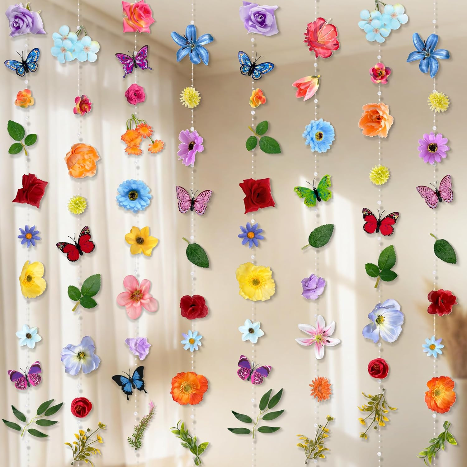 36 Ft Artificial Flower Garland with Butterflies for Event Decor – 5 Pack