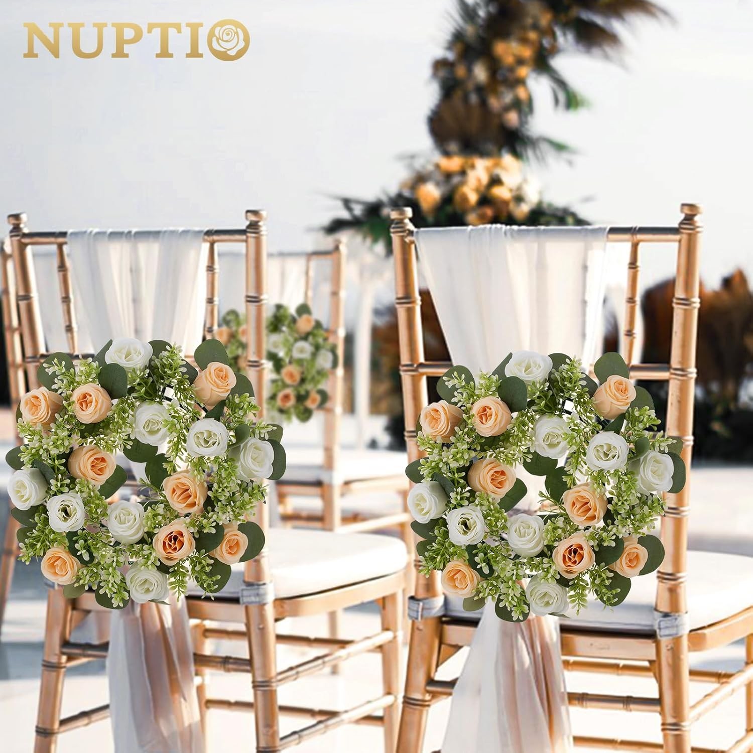 Flower Candle Rings Centerpieces 13.4 Inch Champagne & White Artificial Rose