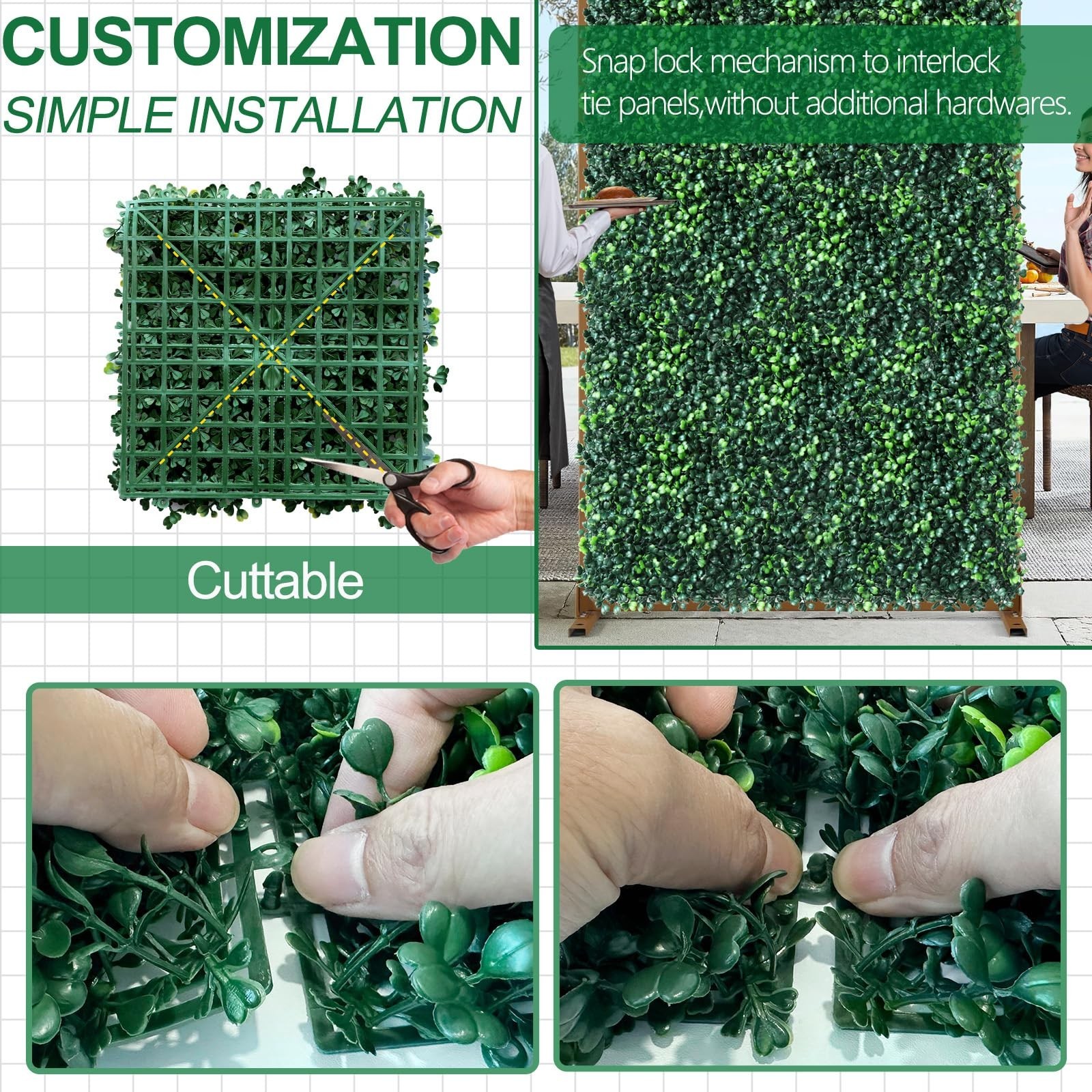 12pcs 10″x10″ Artificial Grass Wall Panels – Faux Boxwood Hedge for Privacy & De