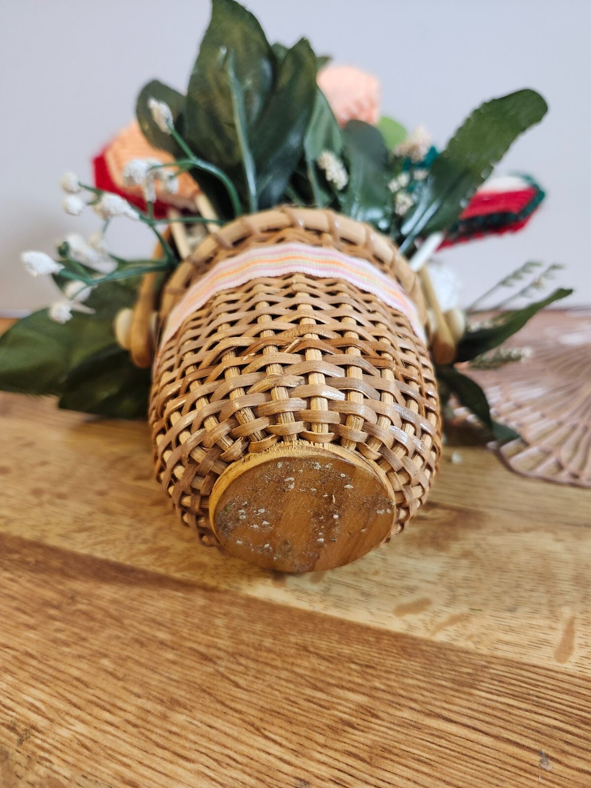 Basket of Heart Flowers Crochet Vintage Handmade