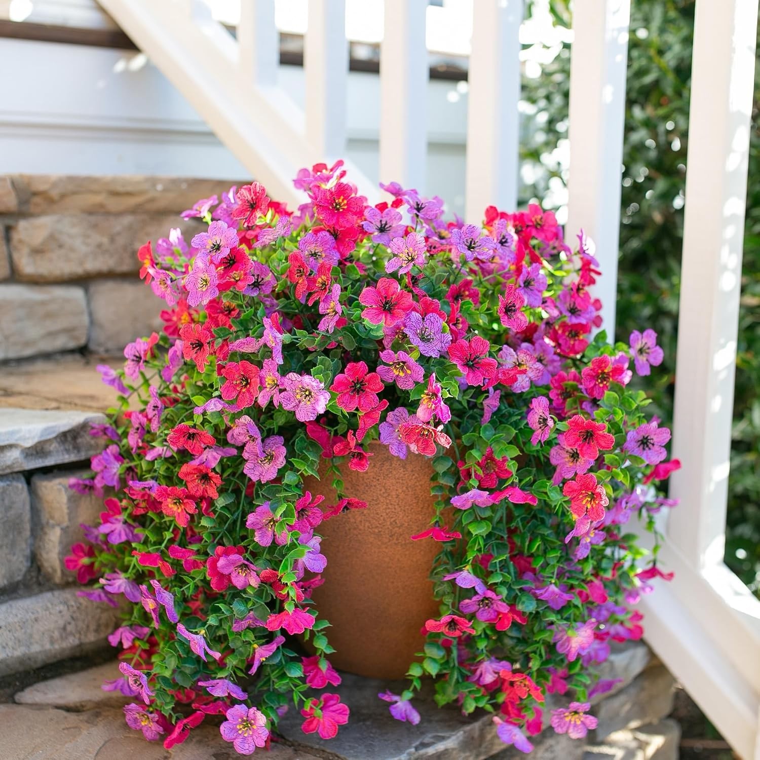 Outdoor Realistic Artificial Flower Decorations, Set of 2 in Purple and Pink