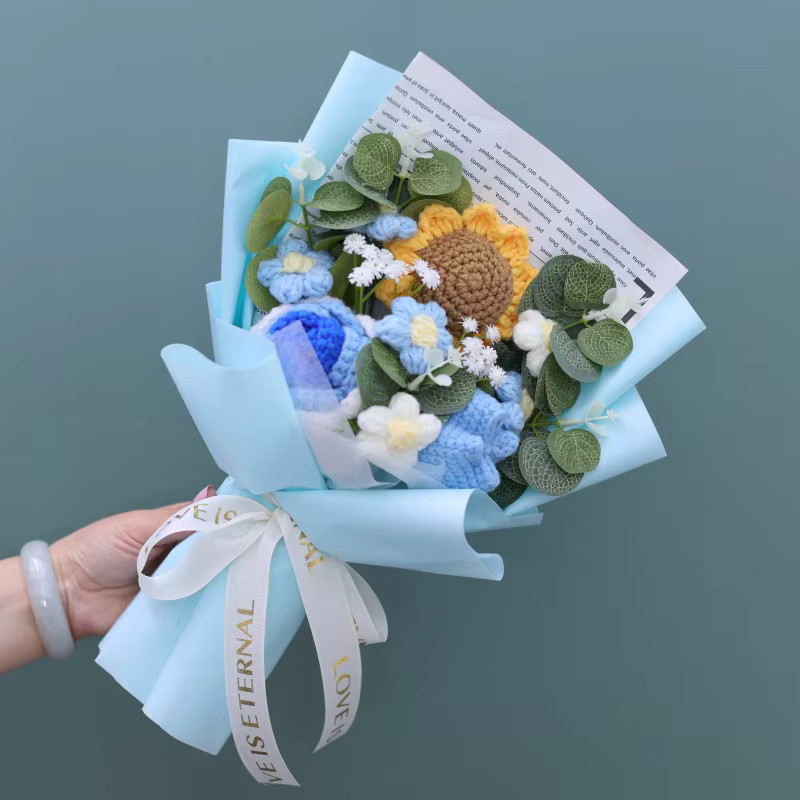 Finished Knitted flowers Sunflowers crochet Bouquet Creative Knited Flowers Vale