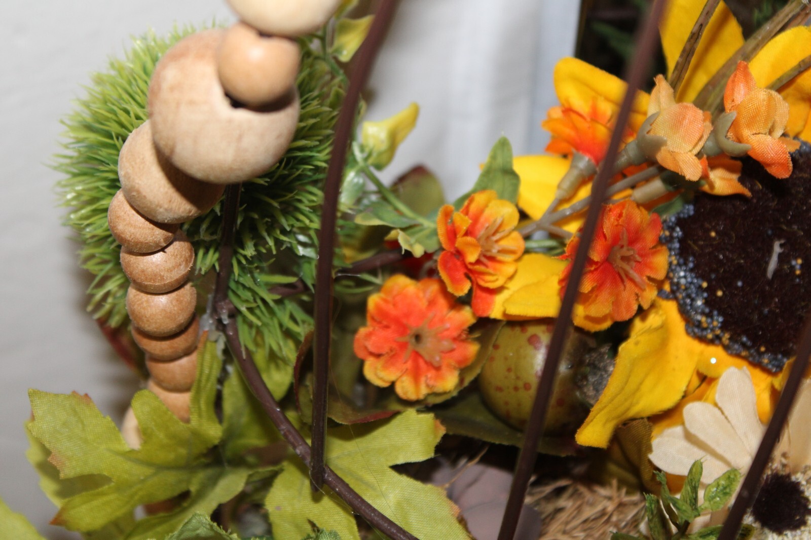 FALL AUTUMN FLOWER ARRANGEMENT BIRD CAGE CENTERPIECE 15”