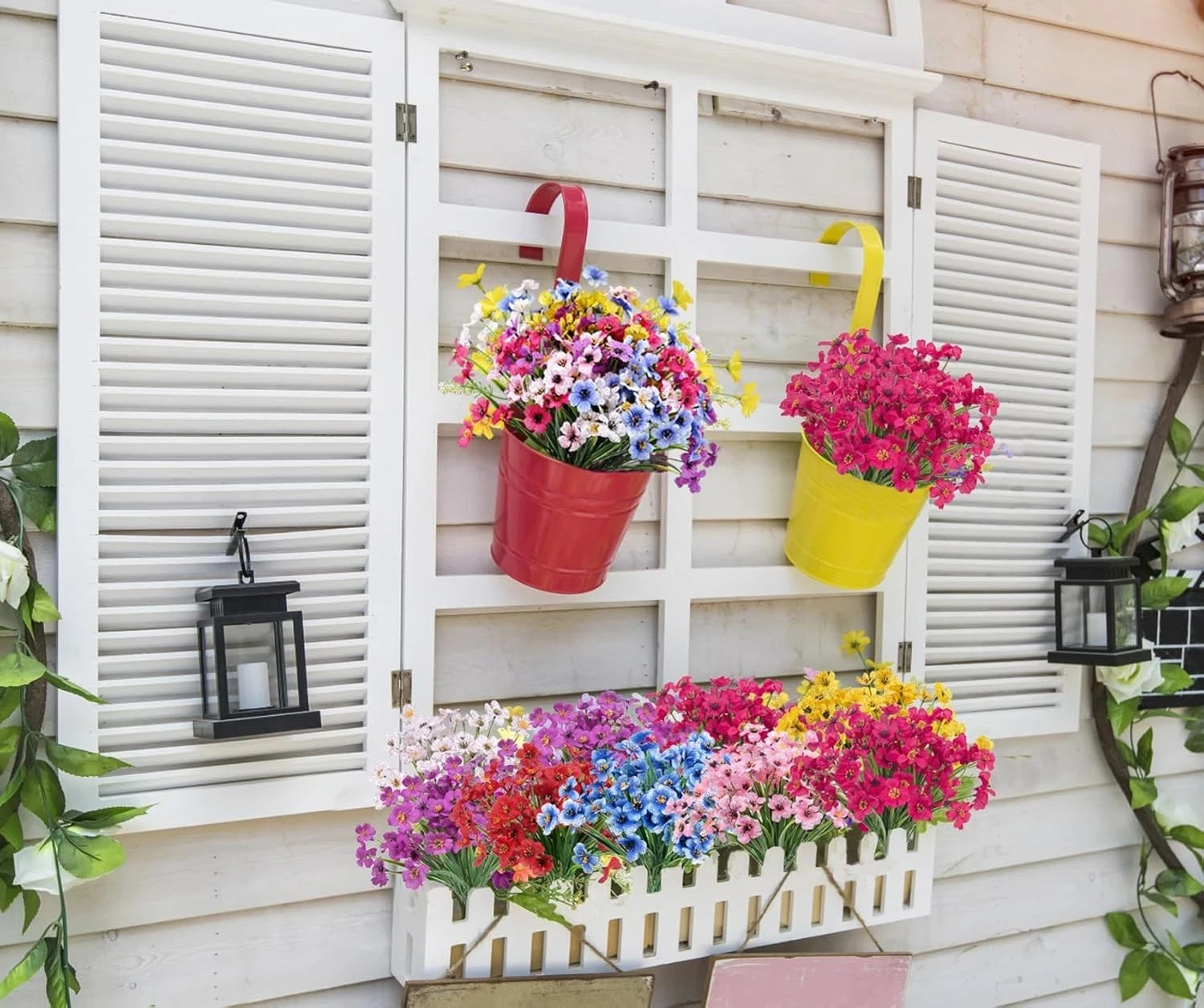 24 Bundles Artificial Flowers for Outdoors Decoration, UV Resistant Mixed Color