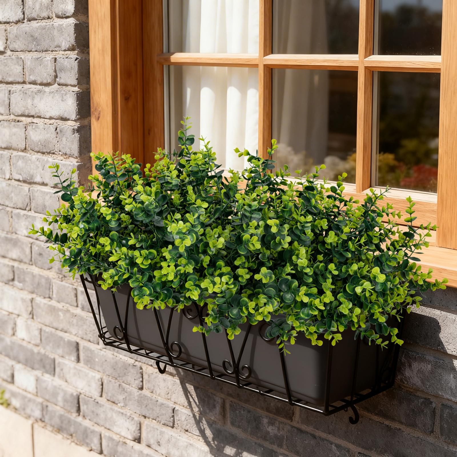 17 Inch Artificial Plants Outdoor Faux Shrubs Eucalyptus Boxwood Grass UV Res…