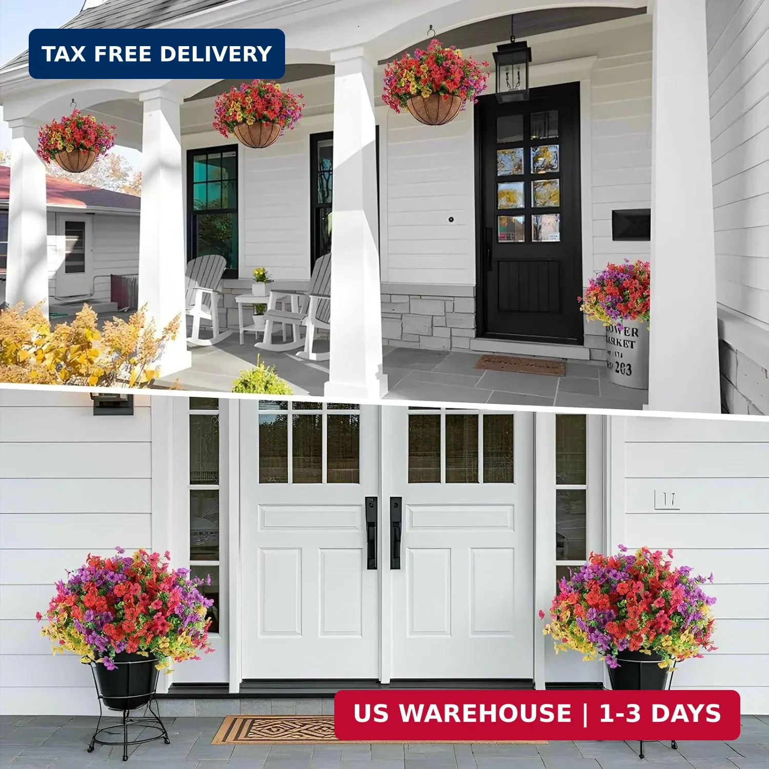 Hananona 2 Set Artificial Outdoor Flowers with Hanging Basket, 2 Hanging Planter
