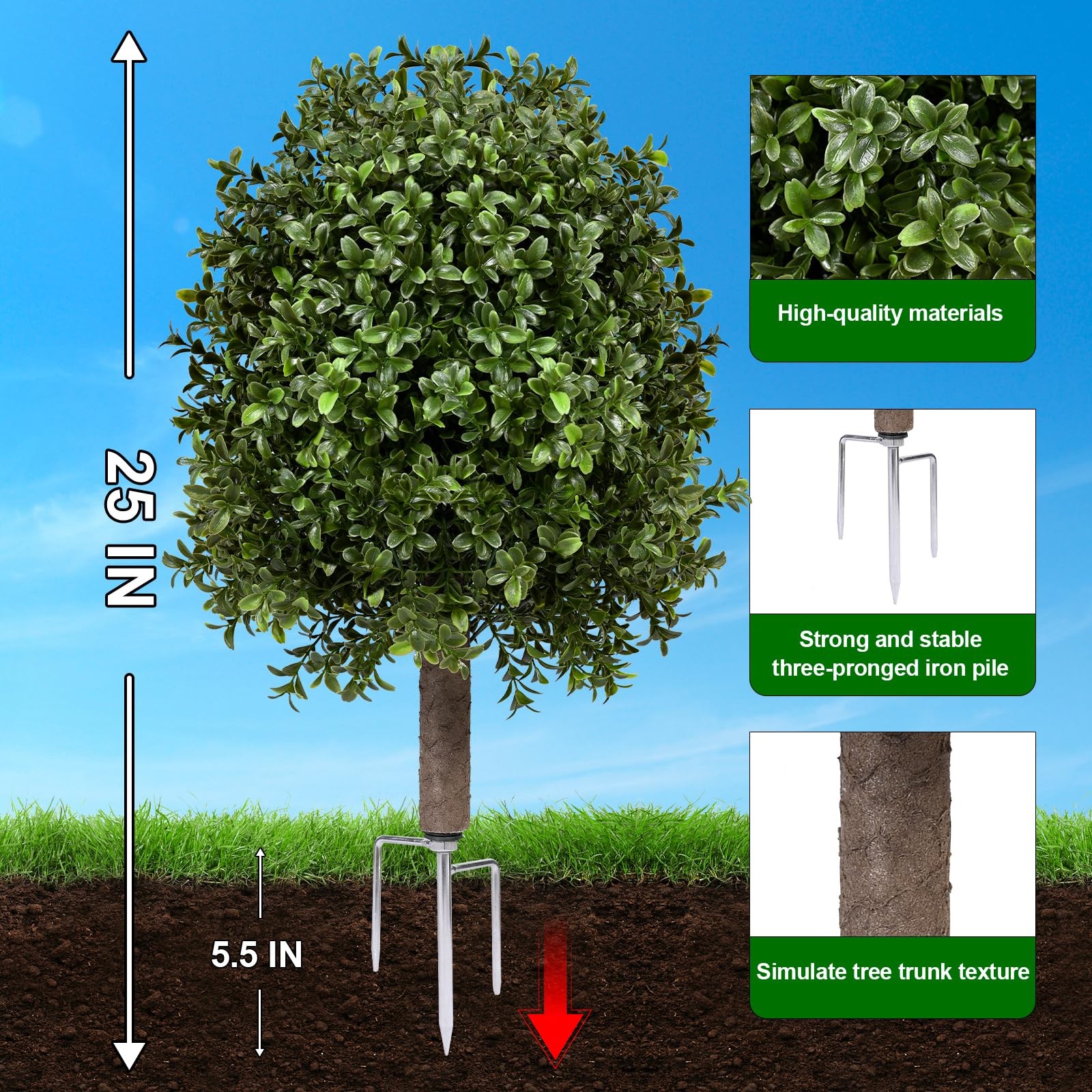 25″ Artificial Boxwood Topiary Tree – 2-Pack Realistic Touch Dual-Tone UV-Res…