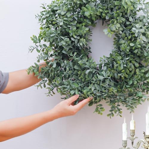 26” Large Boxwood Wreath for Front Door, Window – Artificial Boxwood Leaves