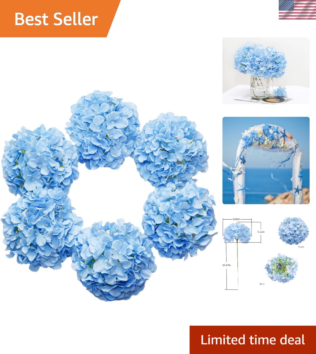 Stunning 6-Pack Blue Silk Hydrangeas – Ideal for Weddings, Homes, and Events