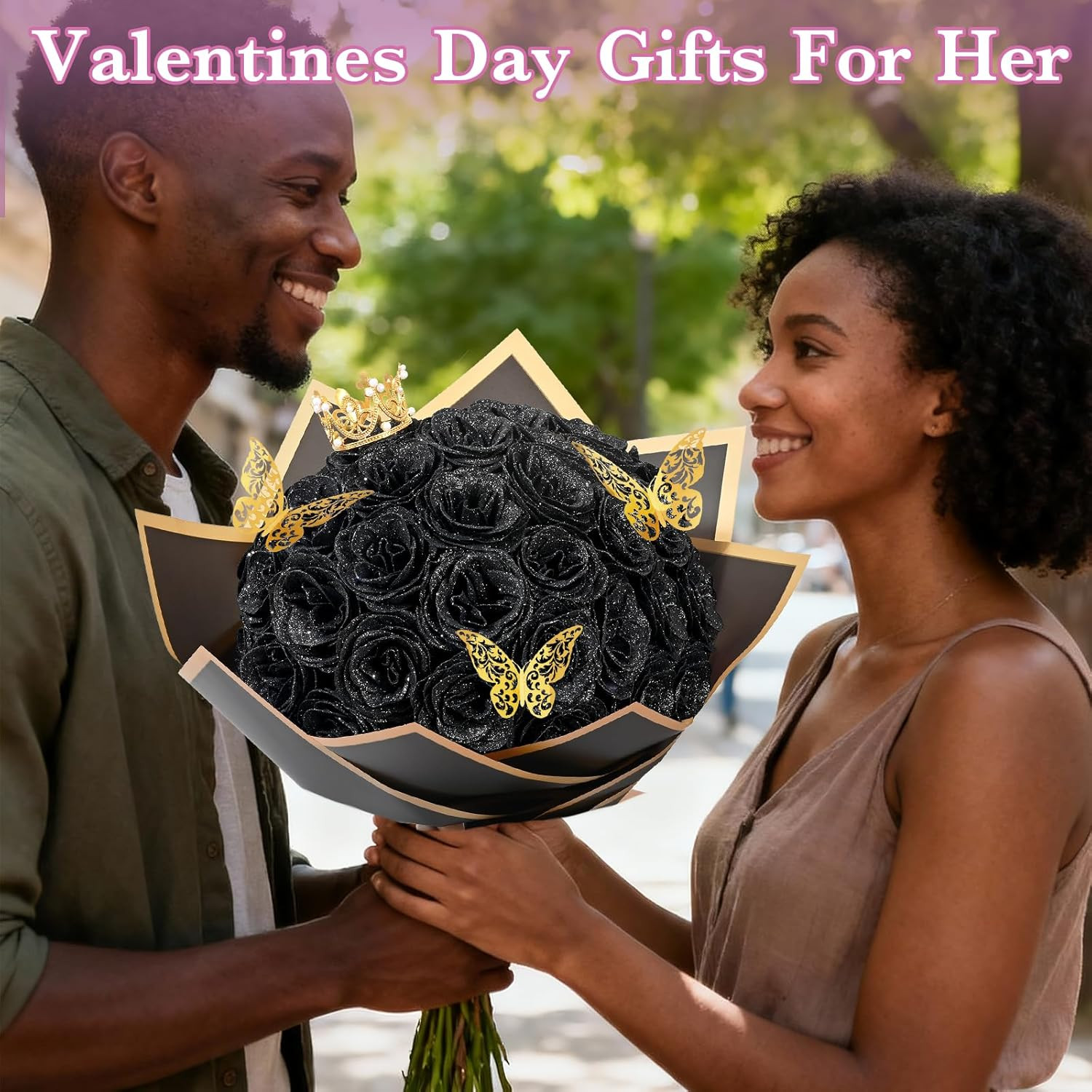 Black Glitter Roses Bouquet, DIY Flowers Bouquet, Birthday Gifts for Women Mom G