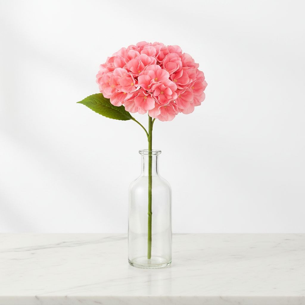 Coral Pink Hydrangea Stem Faux Flower 12 Inch Artificial Hydrangea Bloom 6 Inch