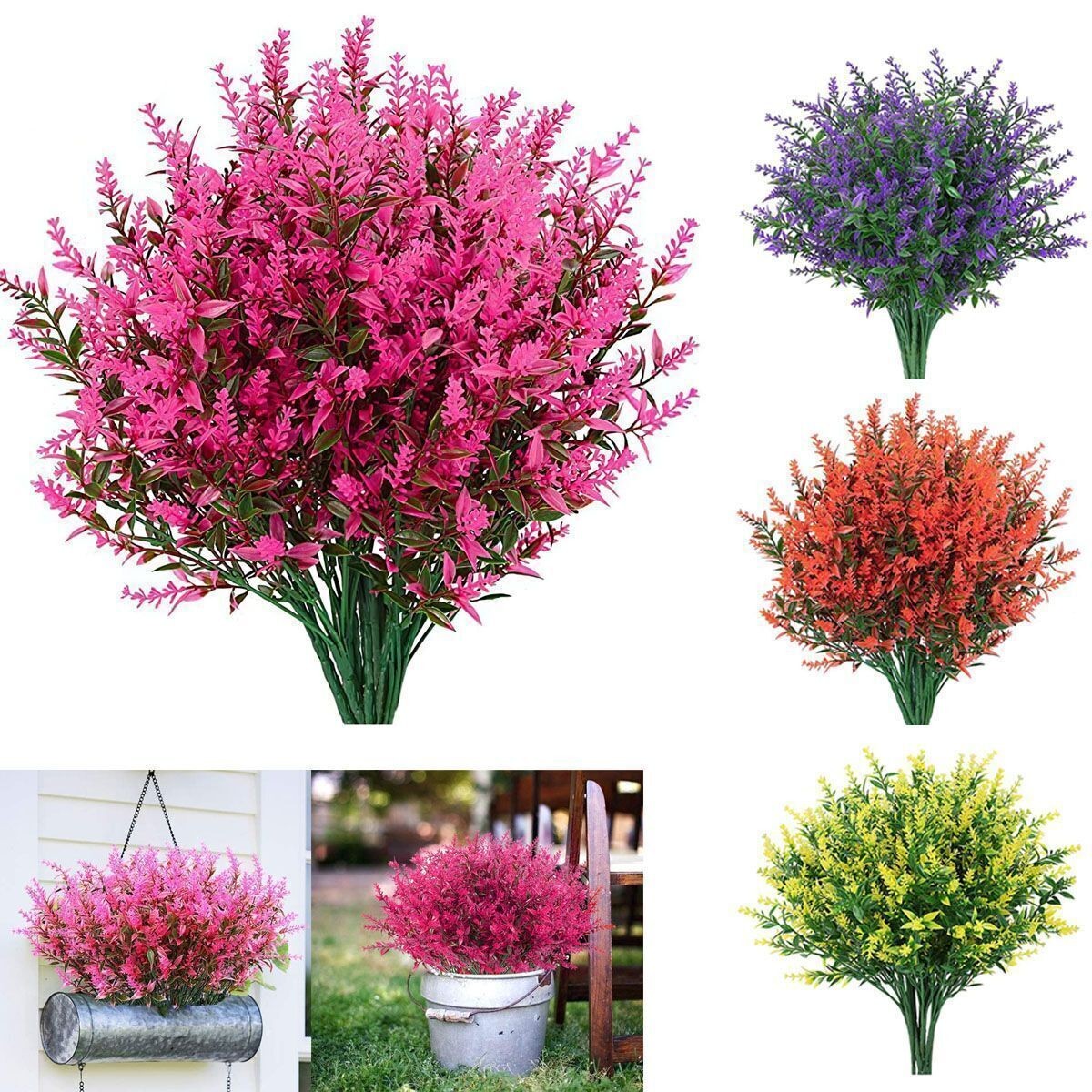 Artificial Flower Fake Plants UV Resistant Bundles for Outdoor Garden Yard Decor