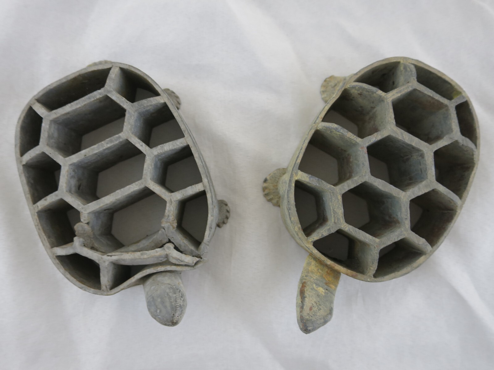Vintage Metal Japanese Floral Frogs Turtle Shape Flower Arrangement Lot Of 2