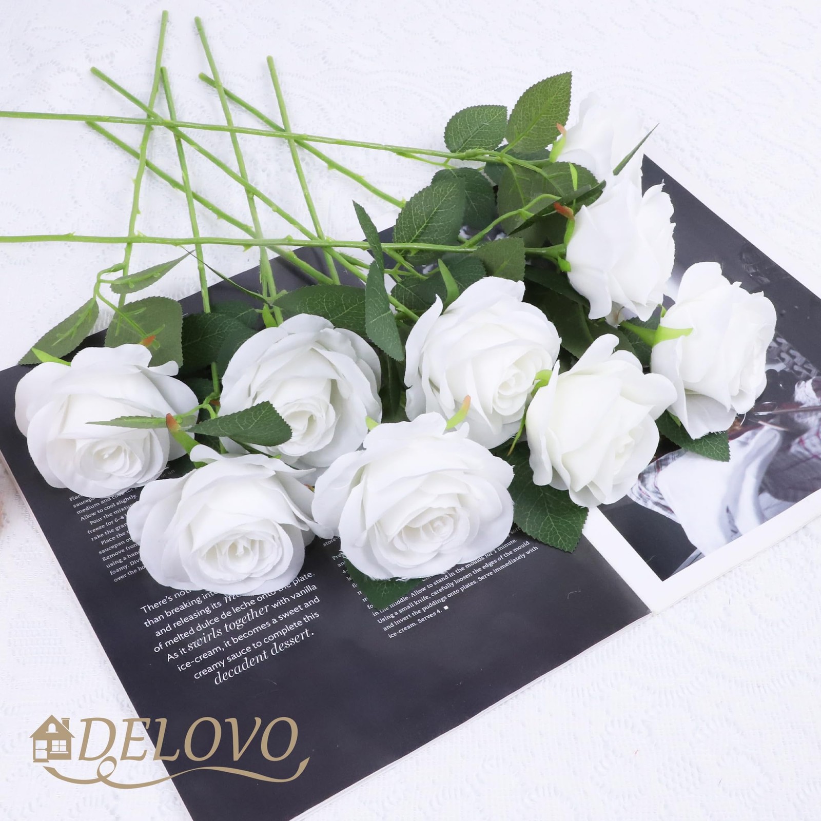 52pcs White Roses Artificial Flowers Ivory Fake Flowers Silk Roses with Stems…