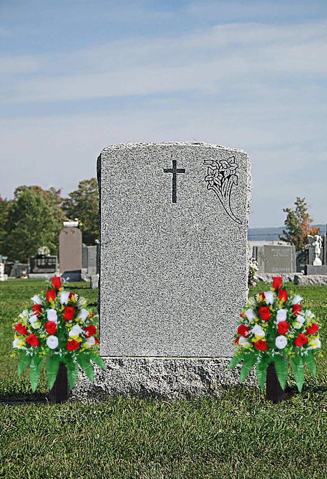 Artificial Cemetery Flowers, Gravesite Decoration Roses, Memorial Bouquets wi…