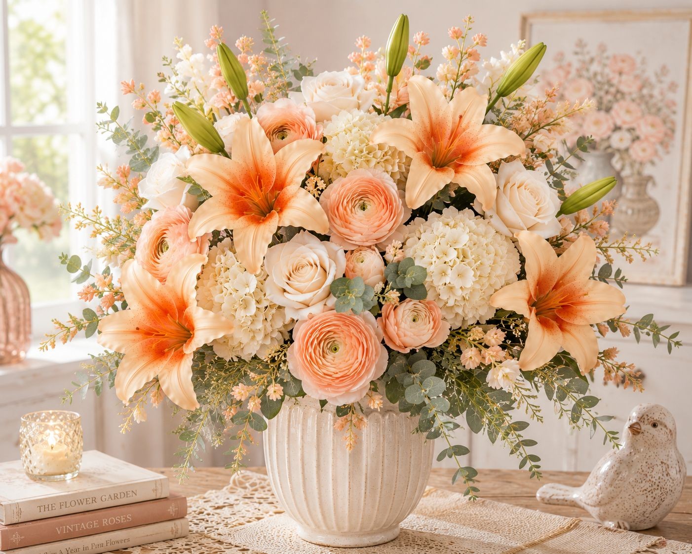 Orange Peach Real Touch Lily Stems, Faux Lily Flowers, Artificial Lilies, Fall F