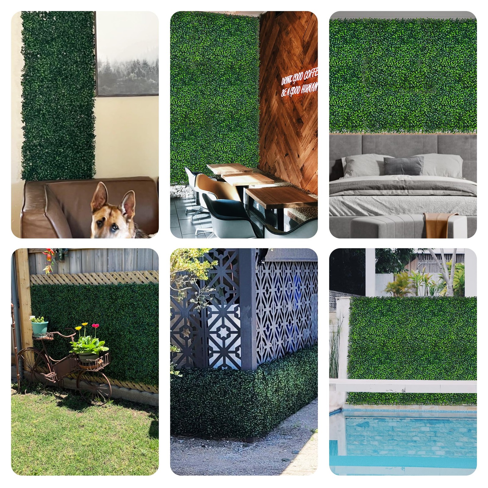 24 PACK 20″x 20″ UV-Protected Artificial Boxwood Panels, 4-Layer Faux Boxwood