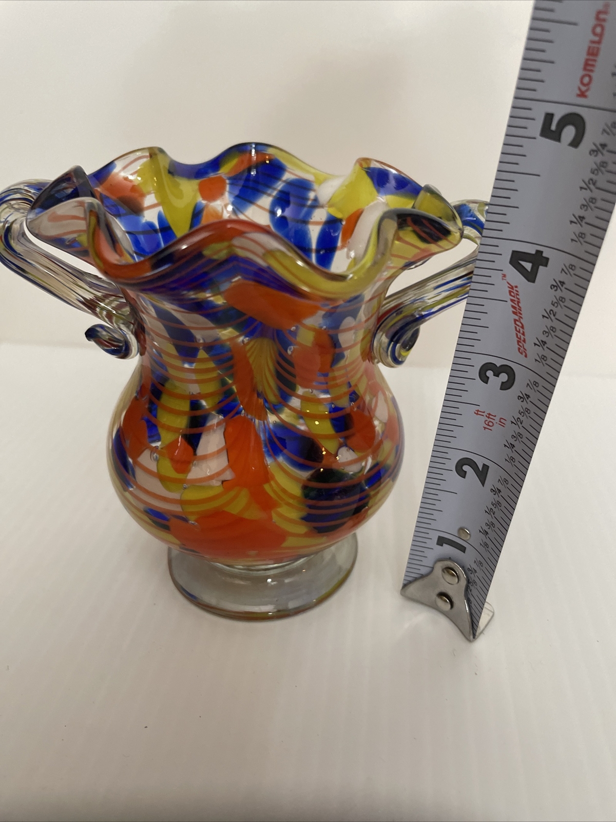 Vintage Double Handled Confetti Murano Vase Lavorazione Hand Blown Made in Italy