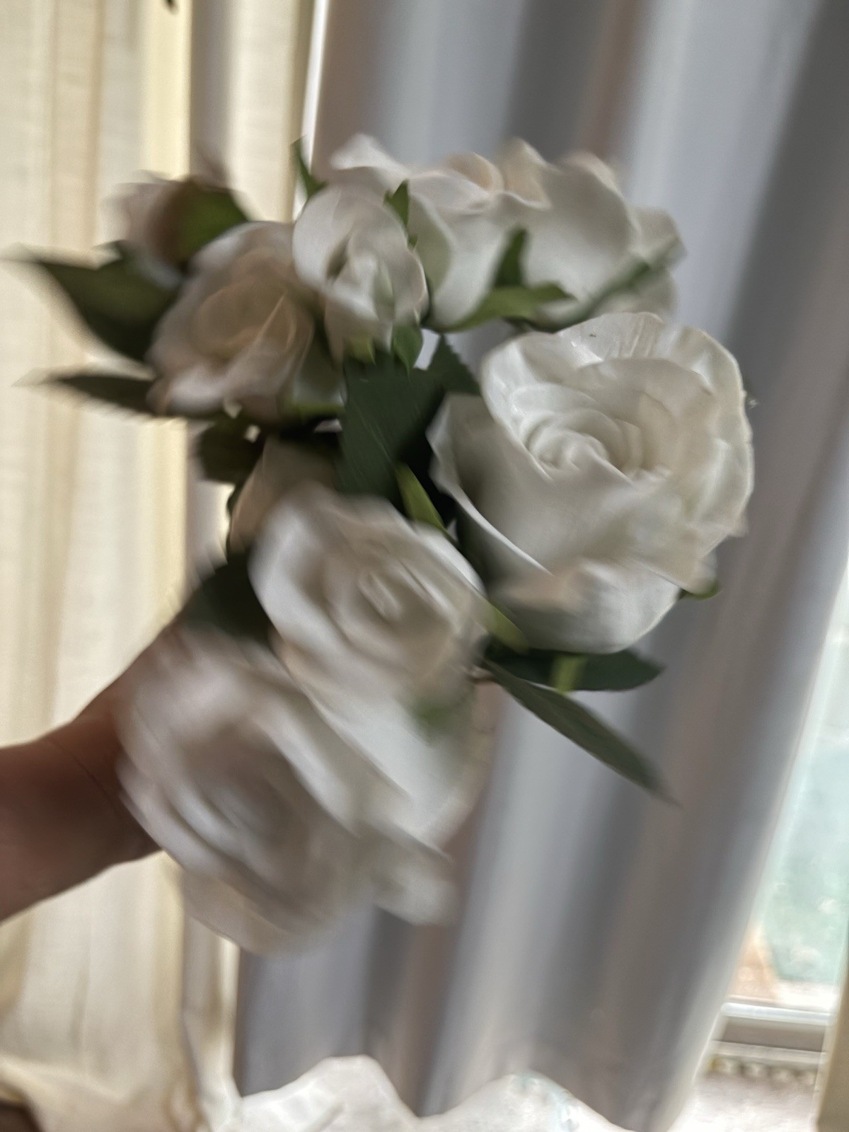 Lot of 4 Bouquets 13”Real Touch White Roses Wired Artificial Flowers Latex 34PC