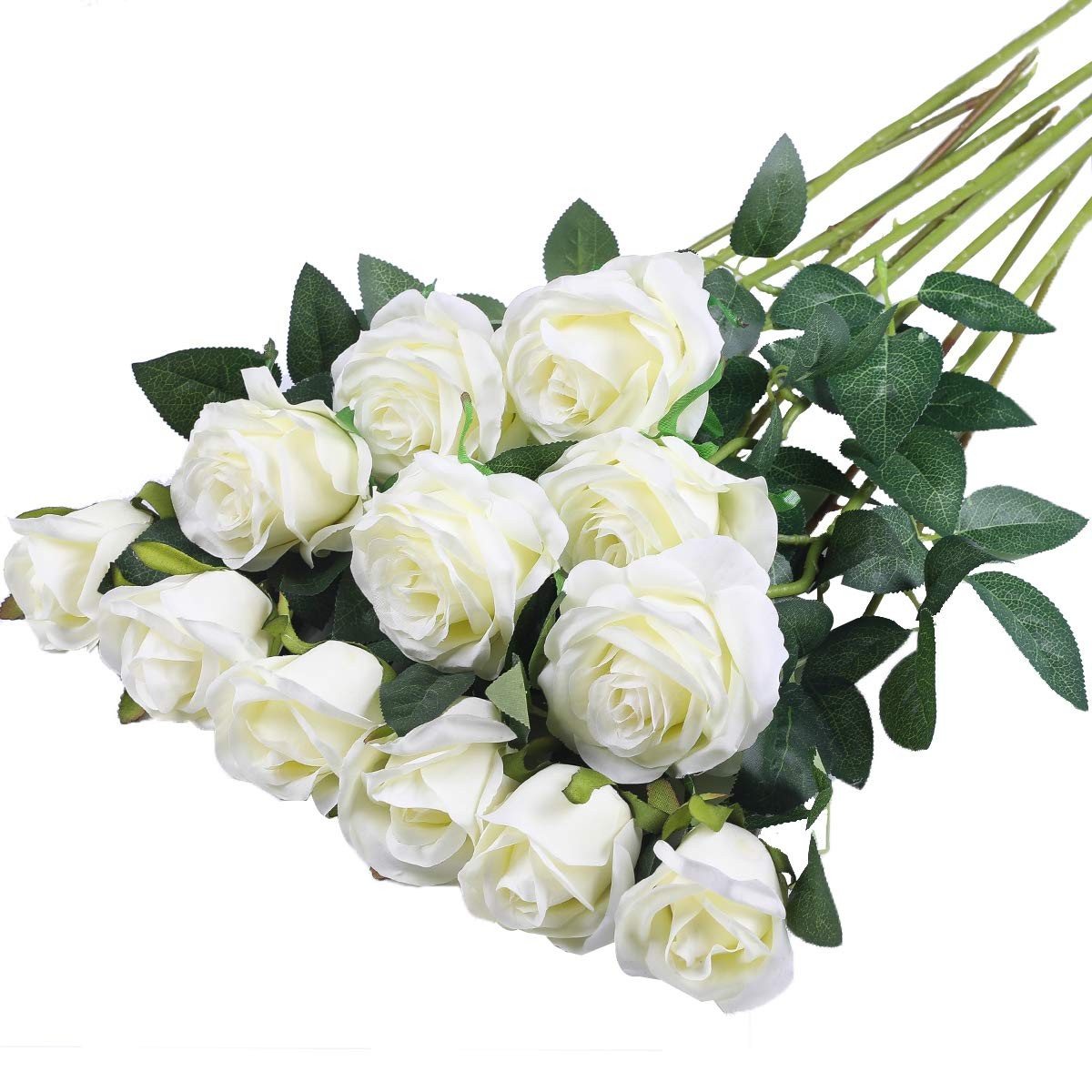 12PCS Artificial Silk Flowers Realistic Roses Bouquet Long Stem for Home Wedding