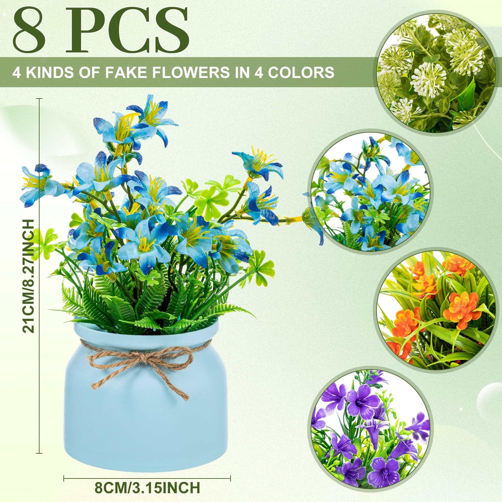 Large Spring Artificial Flowers Potted Centerpieces Desktop Fake Plant 8 PCS