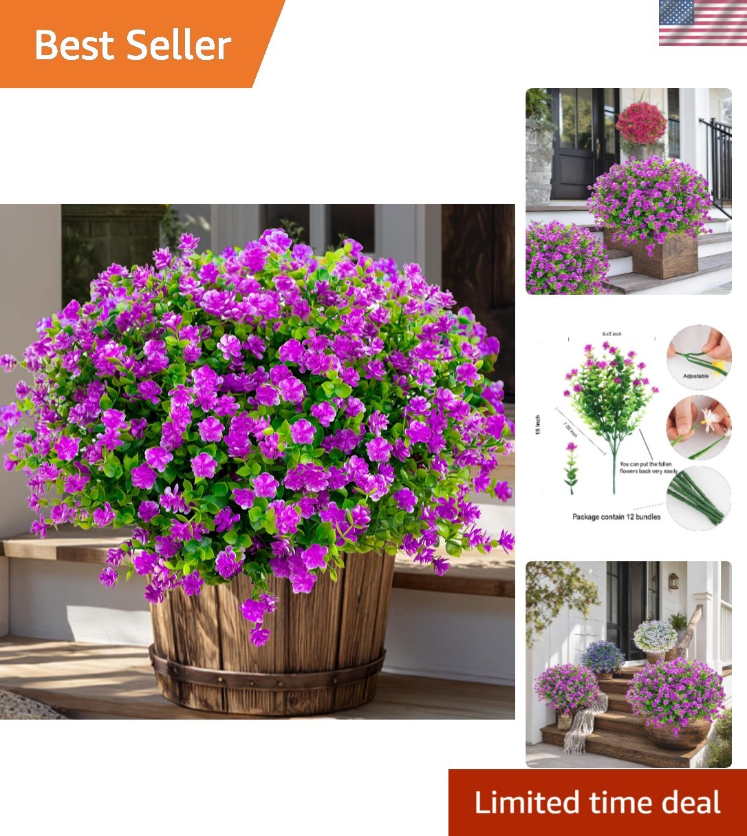 12 Bundles UV Resistant Magenta Artificial Flowers – Perfect for Outdoor Decor