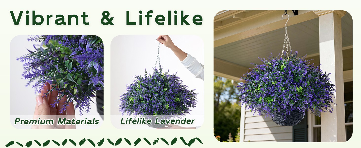 Artificial Eucalyptus & Lavender Hanging Basket (2 Pieces) – Realistic Fake