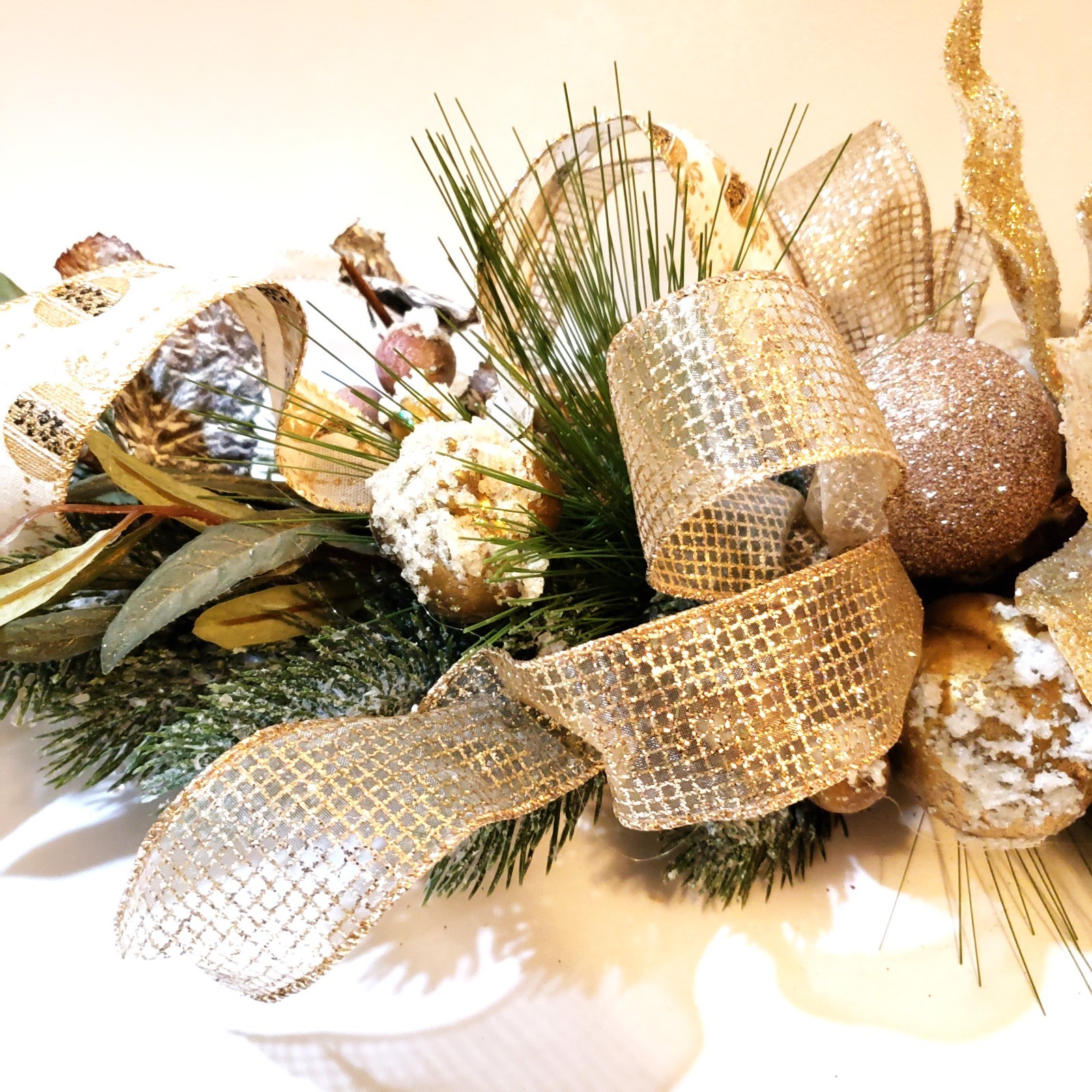 Gold poinsettia Christmas centerpiece, Christmas table swag, Mantel swag, mirror