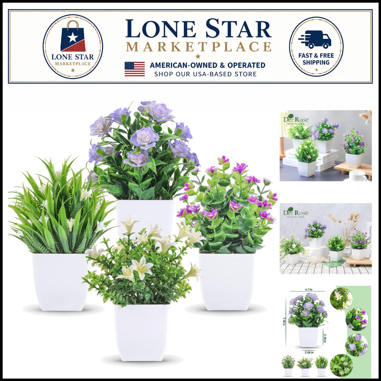 Realistic Spring Fake Plants – 4 Pack for Office and Home Decoration