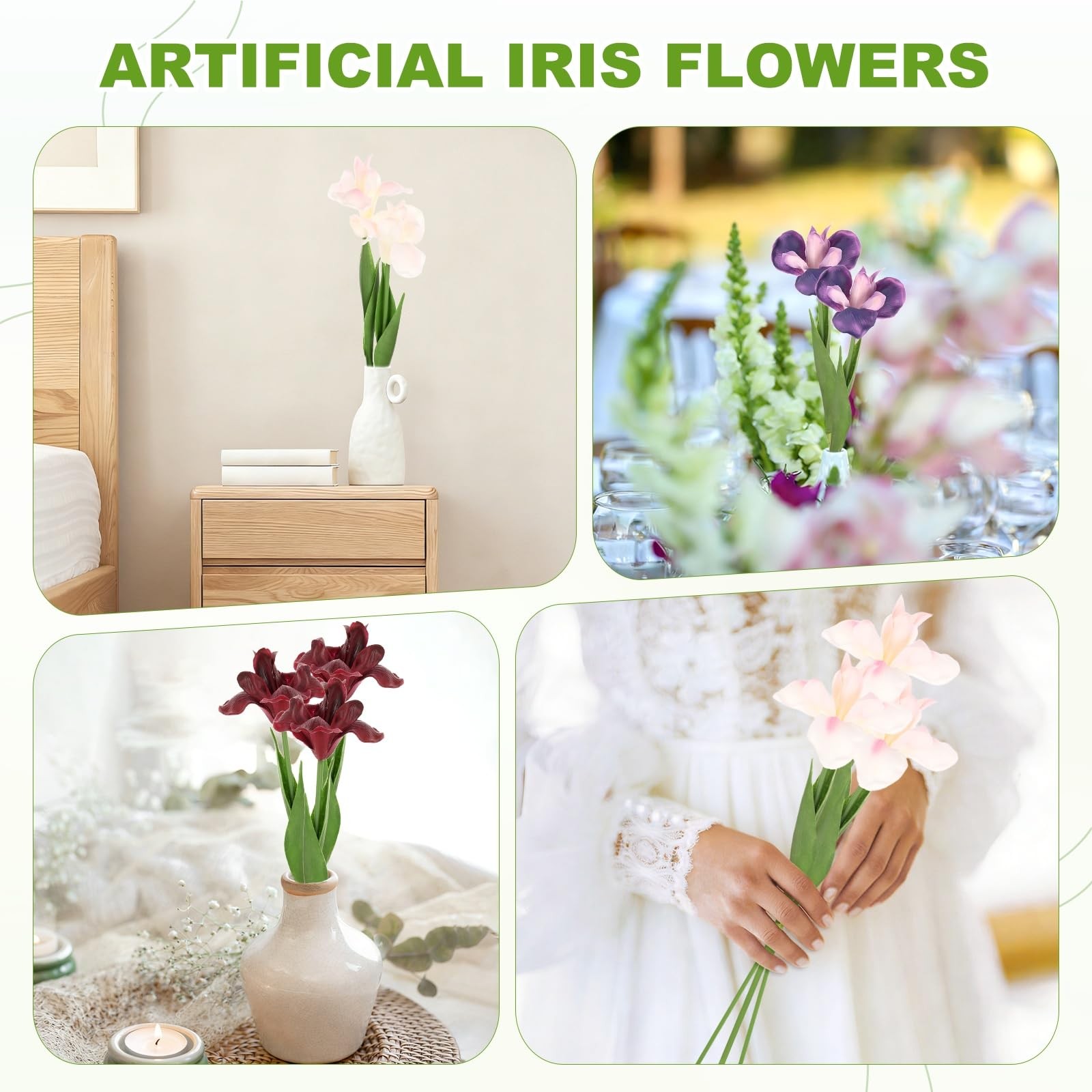 3-Pack Purple Artificial Iris Flowers,18 Inch Faux Iris PU Bouquets Real Touc…