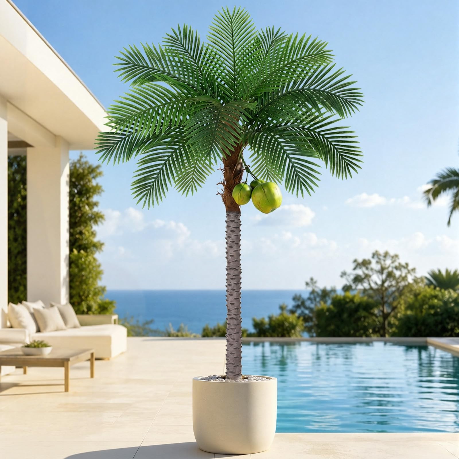 7ft Tall Artificial Phoenix Palm Tree with 3 Coconut Fruits, Large Fake Tropi…