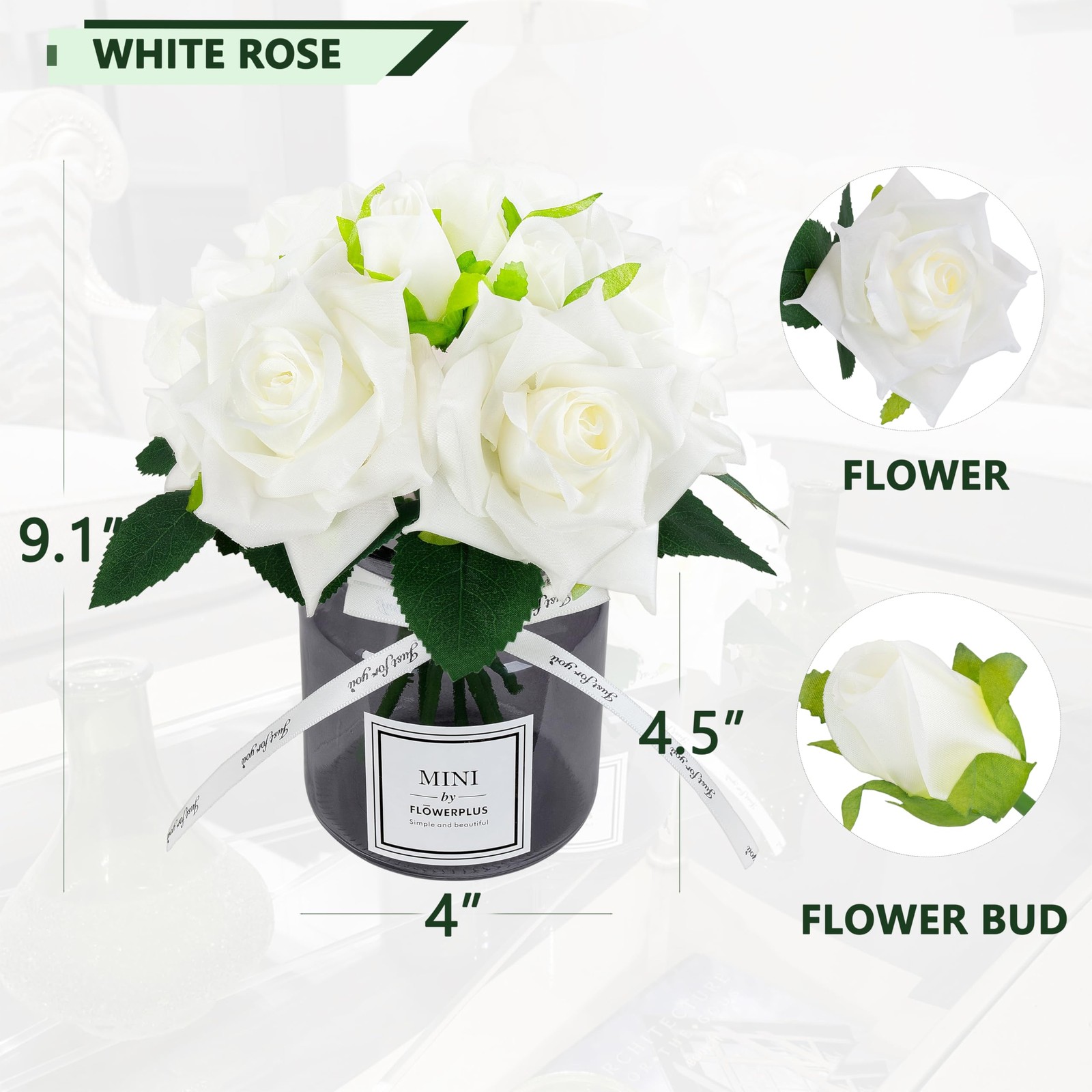 Artificial Flower and Glass vase, Silk Rose Flower Glass Bottle Set, Suitable…