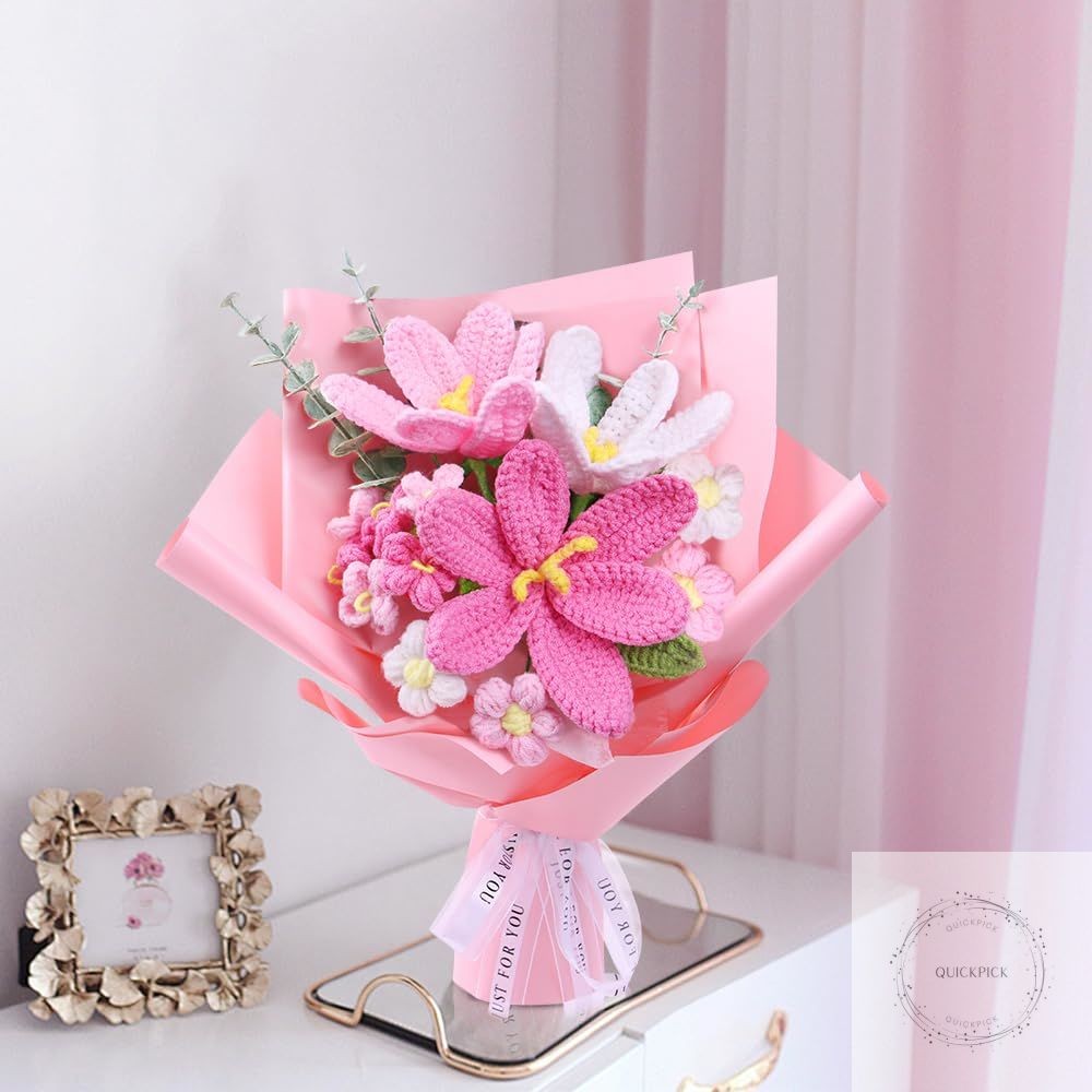 Crochet Flower Bouquet: Crochet Tulips Bouquet Handmade Knitted Flowers with