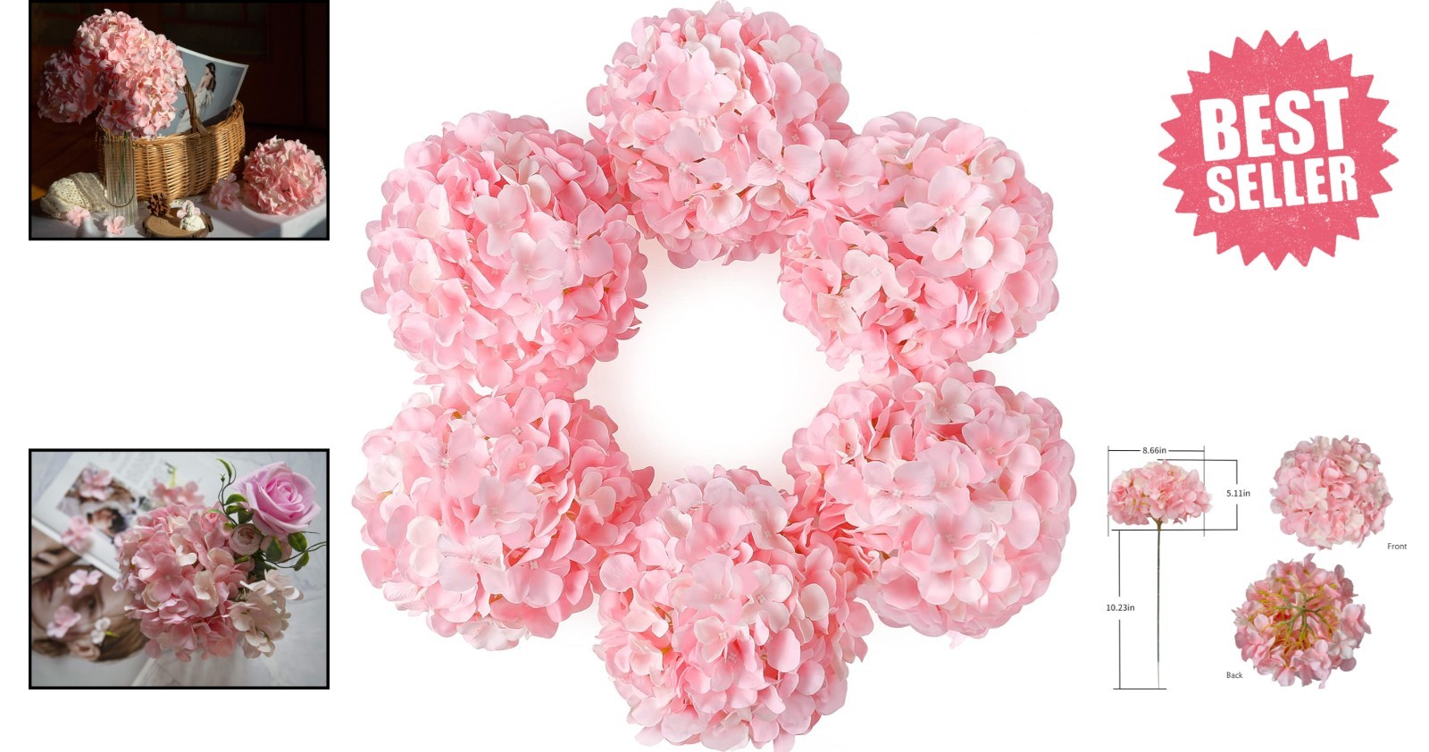 Pack of 6 Pink Silk Hydrangea Flowers – Perfect for Wedding Centerpieces
