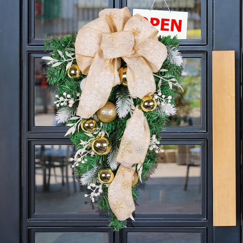 Artificial Holiday Festive Wreath for Front Door or Porch, Ribbon