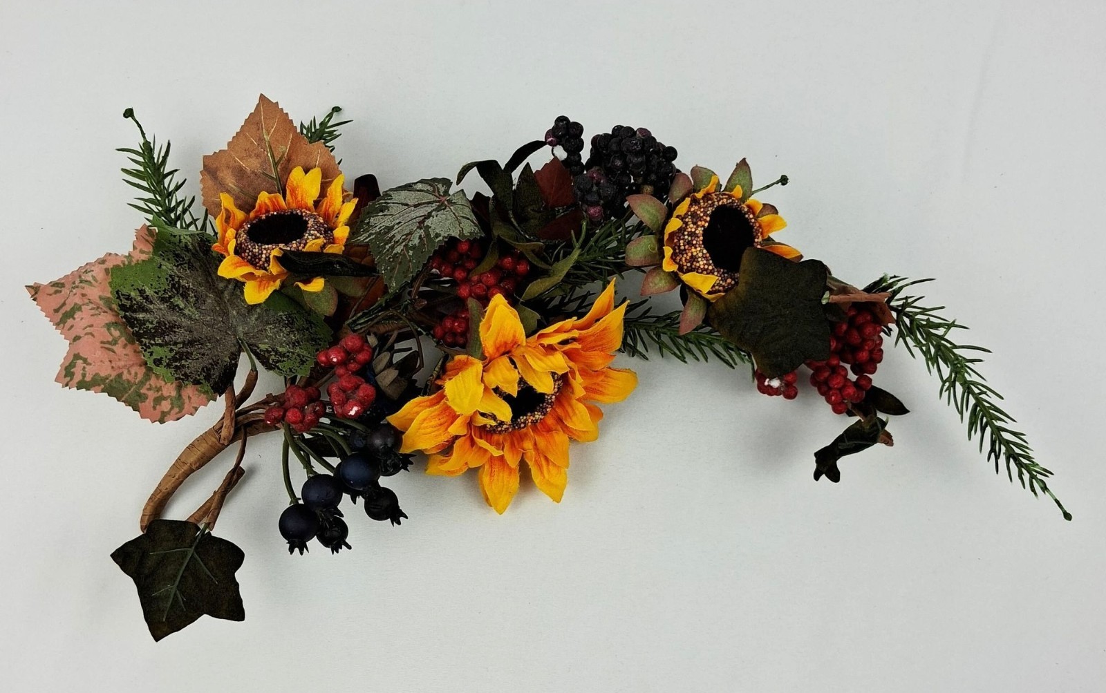 VTG Sunflower Fall Vine Swag Candle Ring Mixed Berries & Greenery Autumn Home De