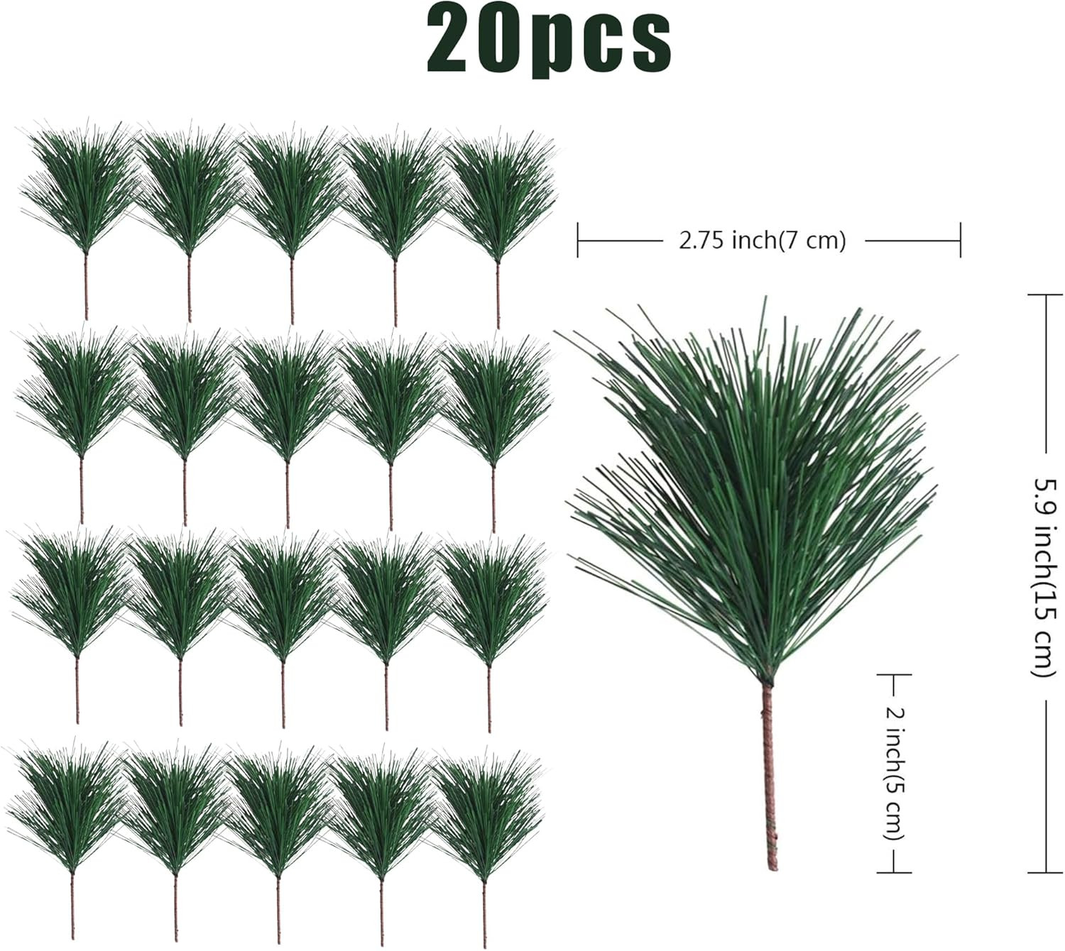 20PCS Artificial Green Pine Needles Branches Small Twigs Stems Picks for Christm