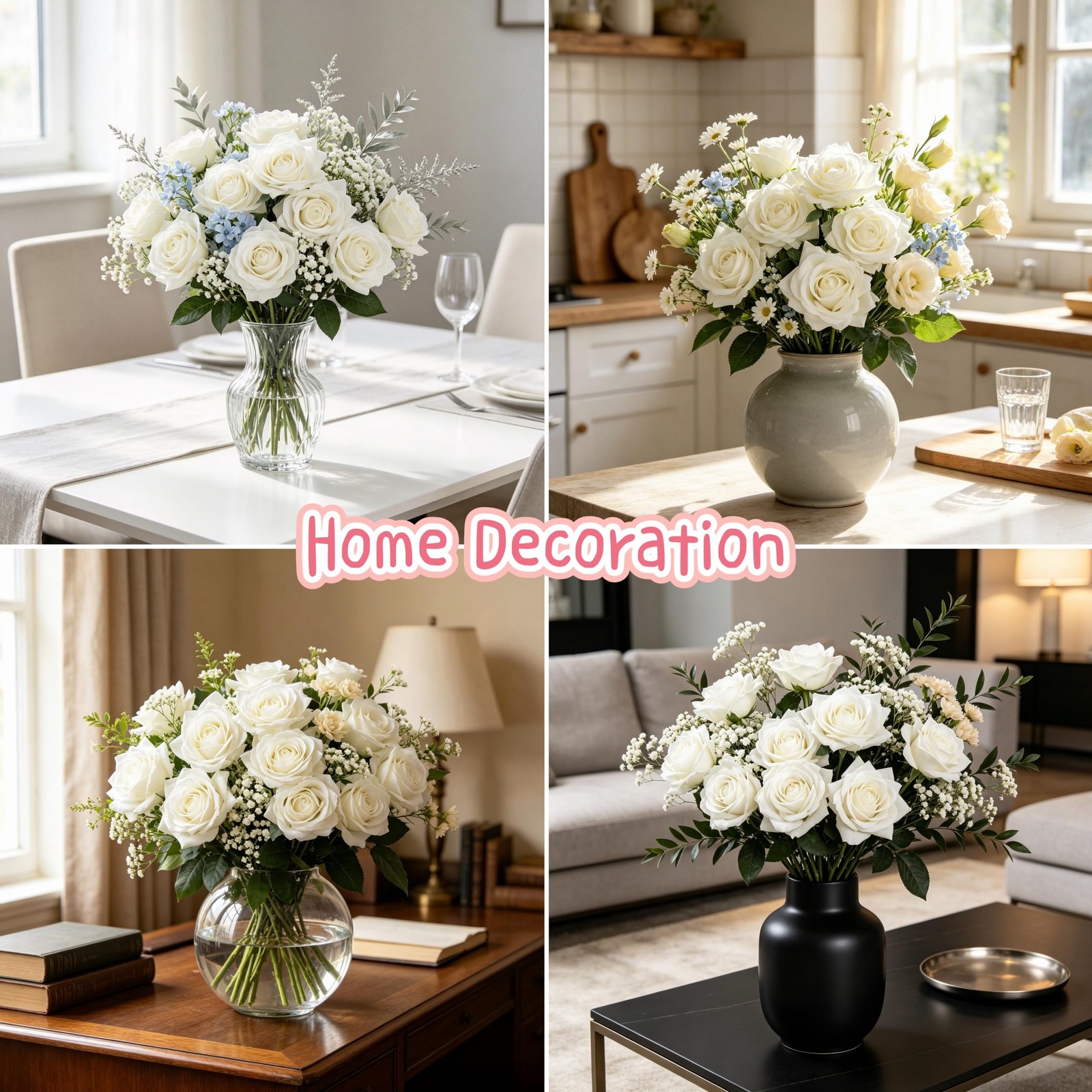12 pcs Lifelike White Roses Artificial Flowers Real Touch Rose Long Stem Fake…