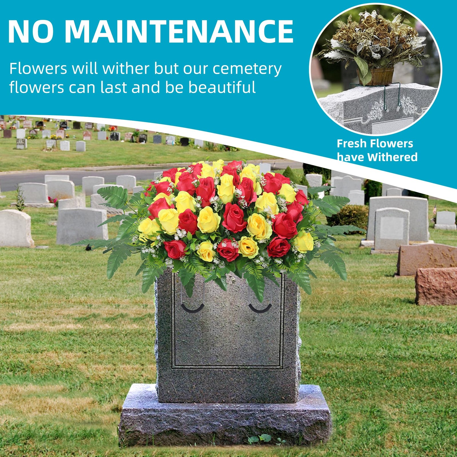 Artificial Cemetery Flowers Saddle,Cemetery Grave Decoration Headstone Flower…