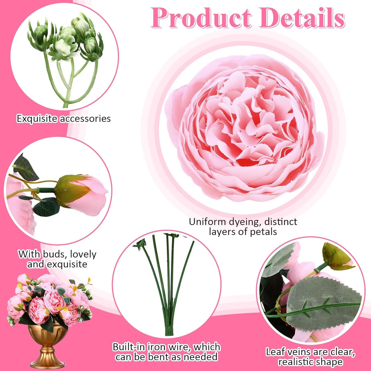 24 Light Pink Artificial Peonies for Wedding Decor & Centerpieces